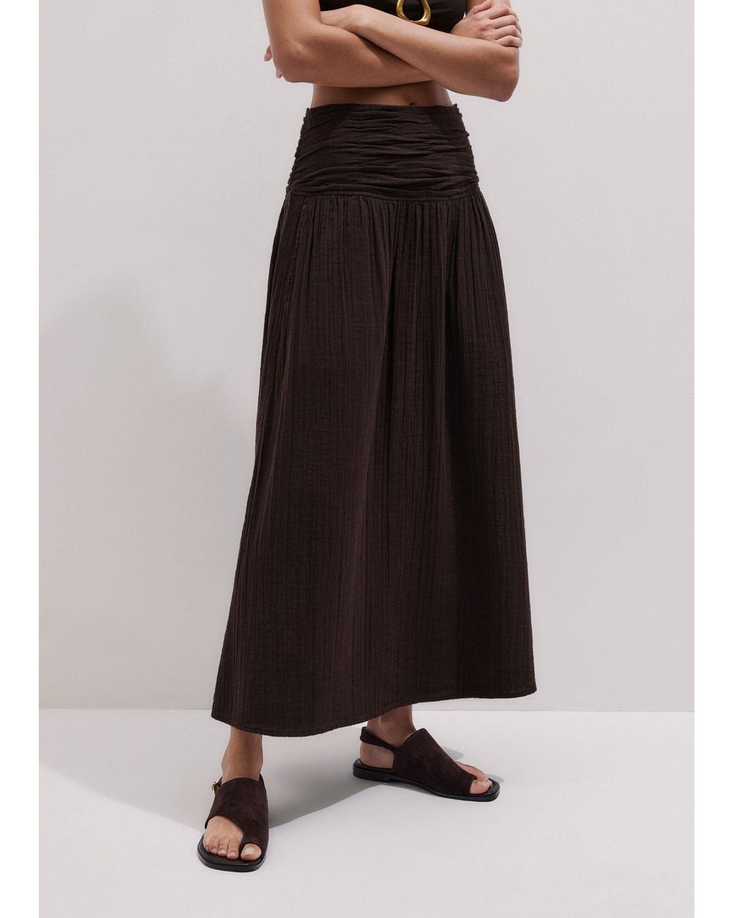 ME+EM Black Cheesecloth Maxi Skirt