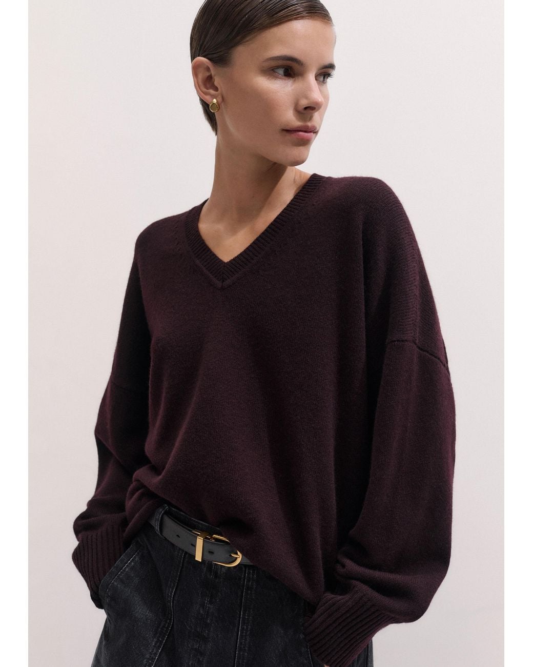 ME+EM Black V-Neck Relaxed Sweater