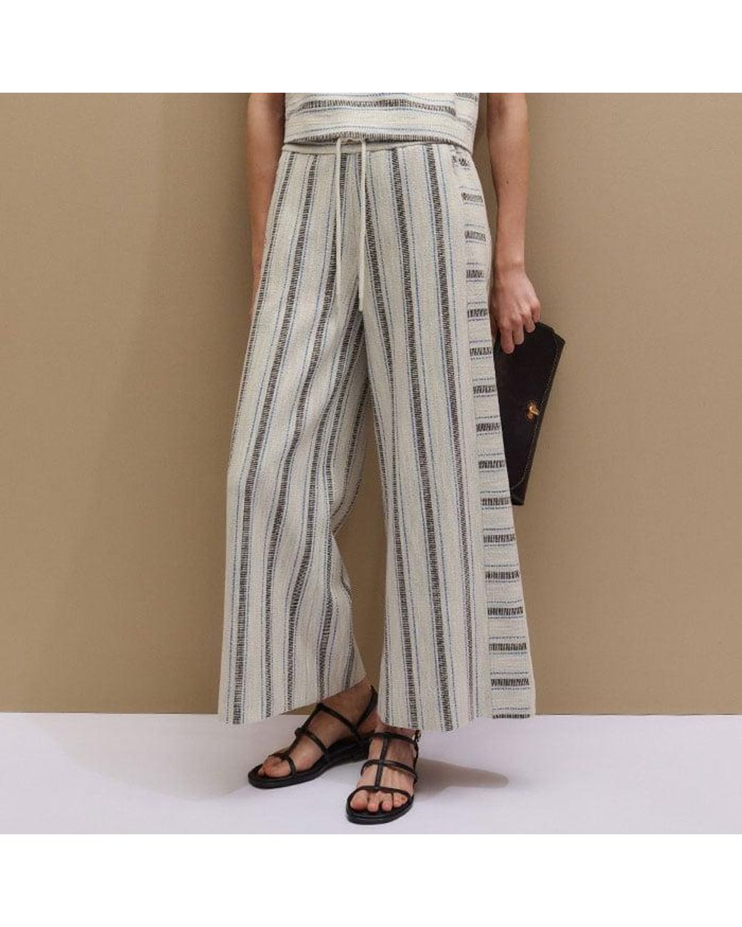 ME+EM Brown Textured Stripe Tee