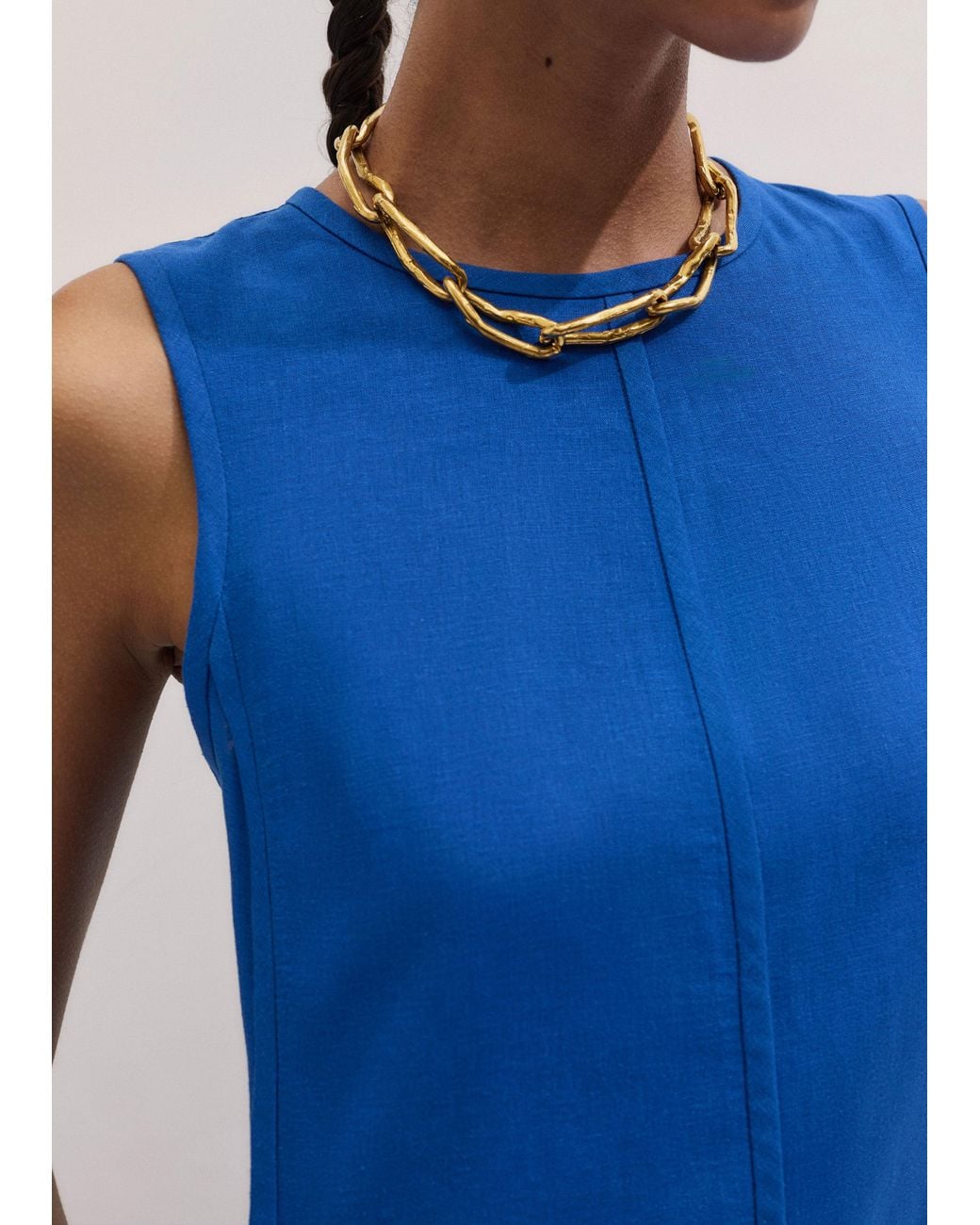 ME+EM Blue Creaseless Linen Effortless Summer Maxi Dress