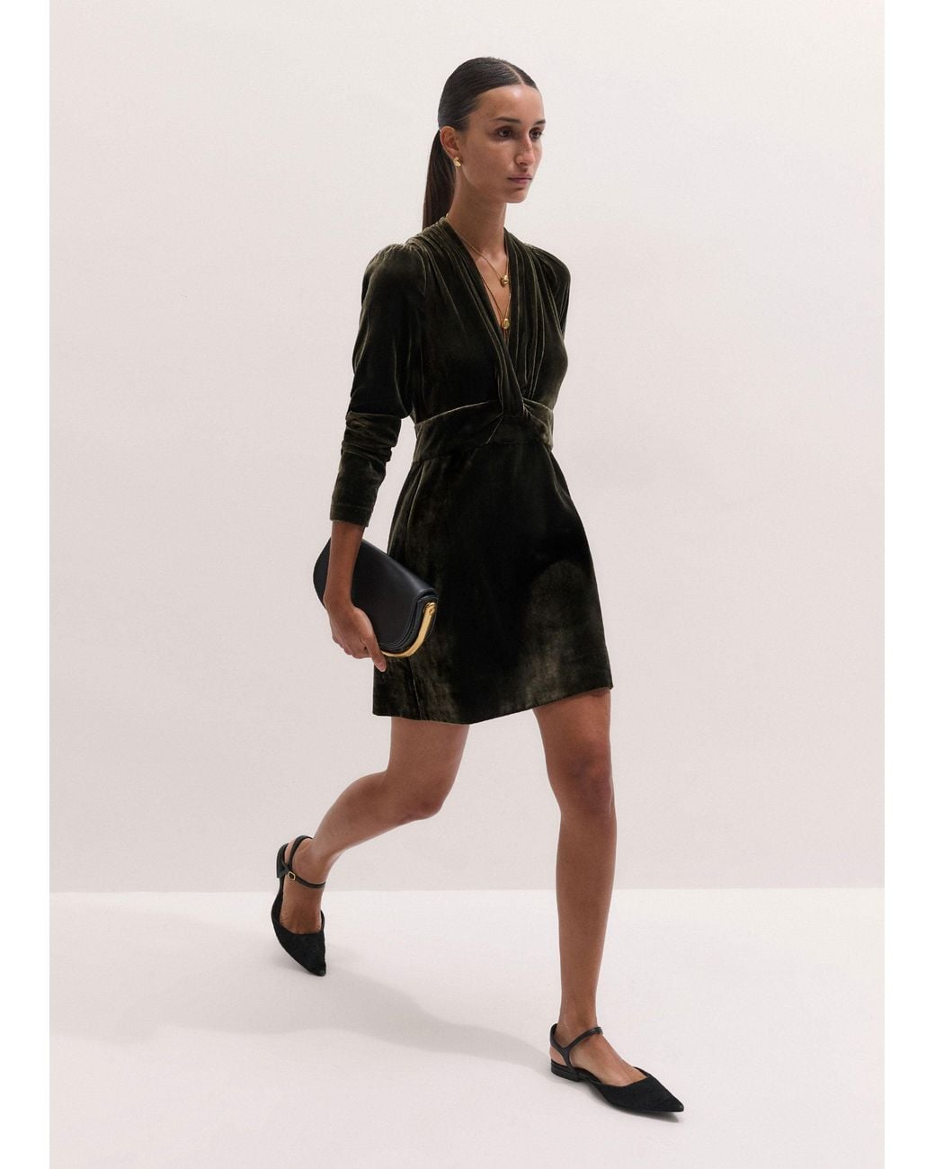 ME+EM Natural Silk Blend Velvet Twist Detail Mini Dress