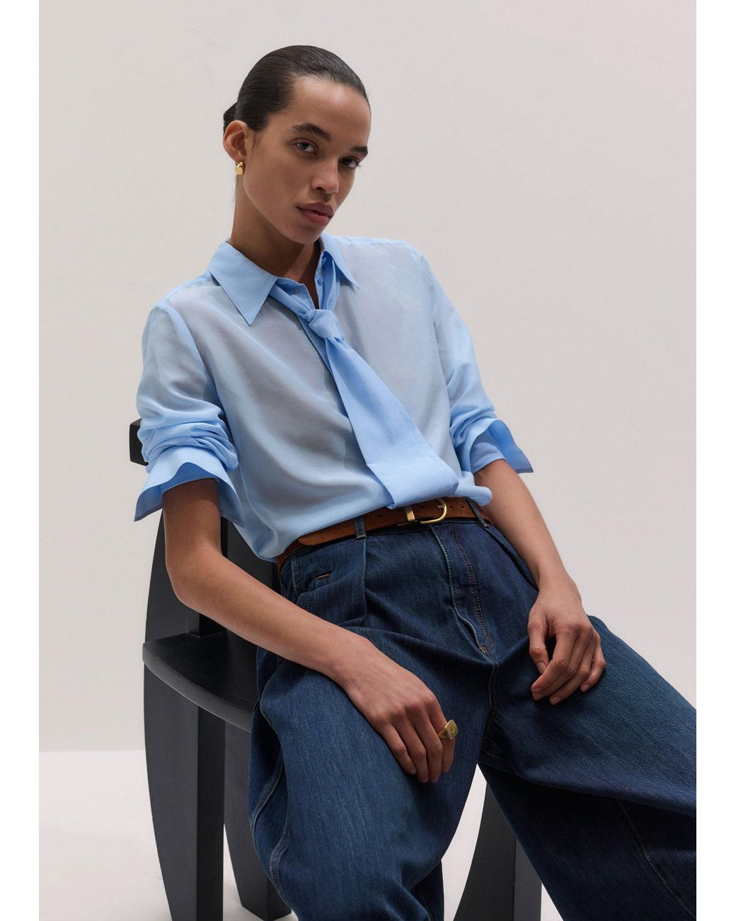 ME+EM Blue Silk Cotton Cloud Layering Shirt + Tie