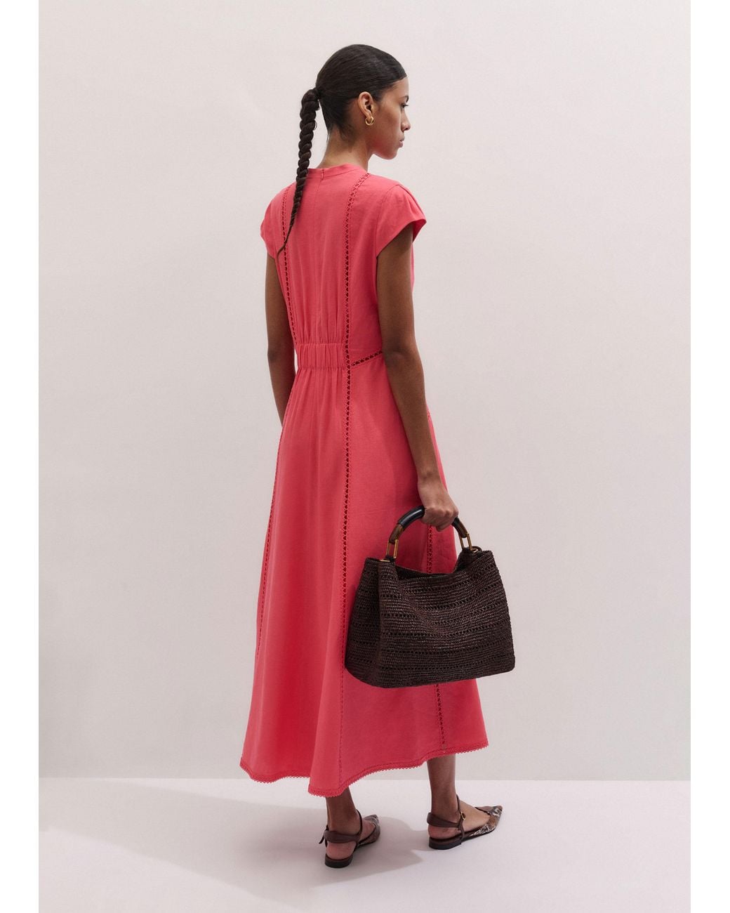 ME+EM Pink Crease-Less Embroidery Stitch Detail Maxi Dress