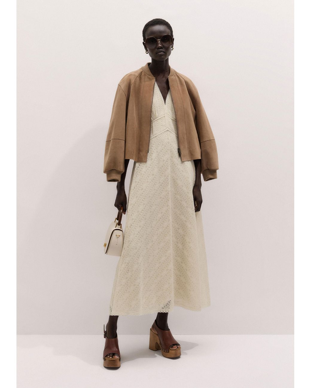 ME+EM Natural Delicate Lace Fit And Flare Maxi Dress