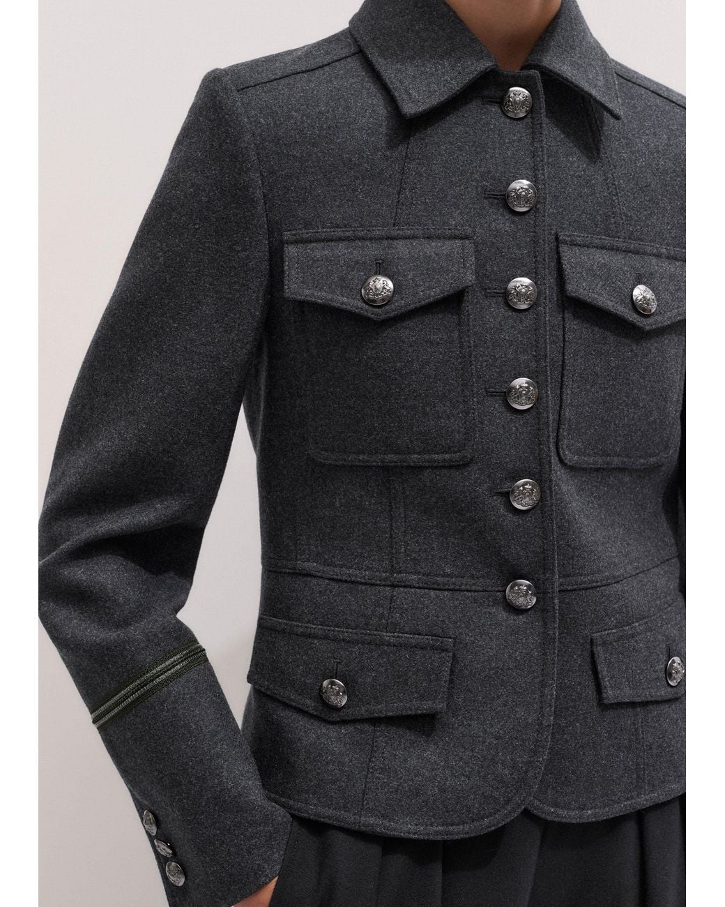 ME+EM Black Italian Wool Twill Military Jacket Melange