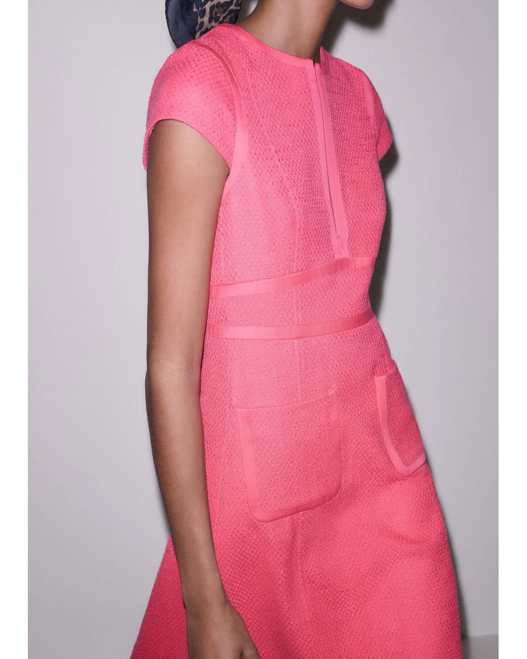 ME+EM Pink Contrast Binding Fit And Flare Midi Dress