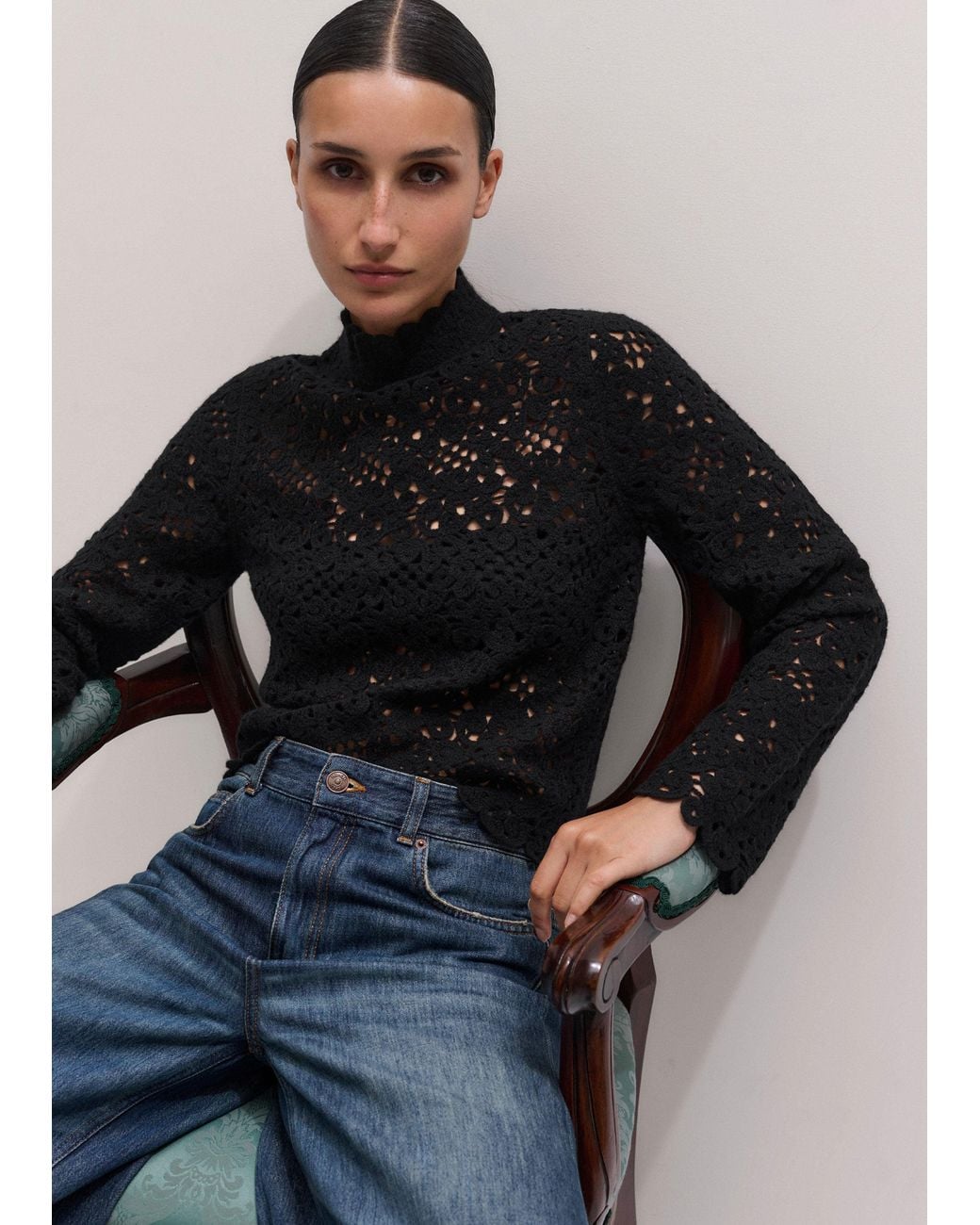ME+EM Black 2-In-1 Crochet Sweater