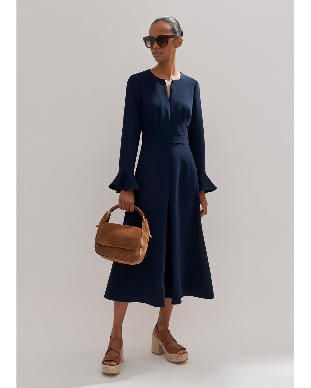 fluid crepe elegant midi dress ME+EM Fluid Crepe Elegant Midi Dress in Green