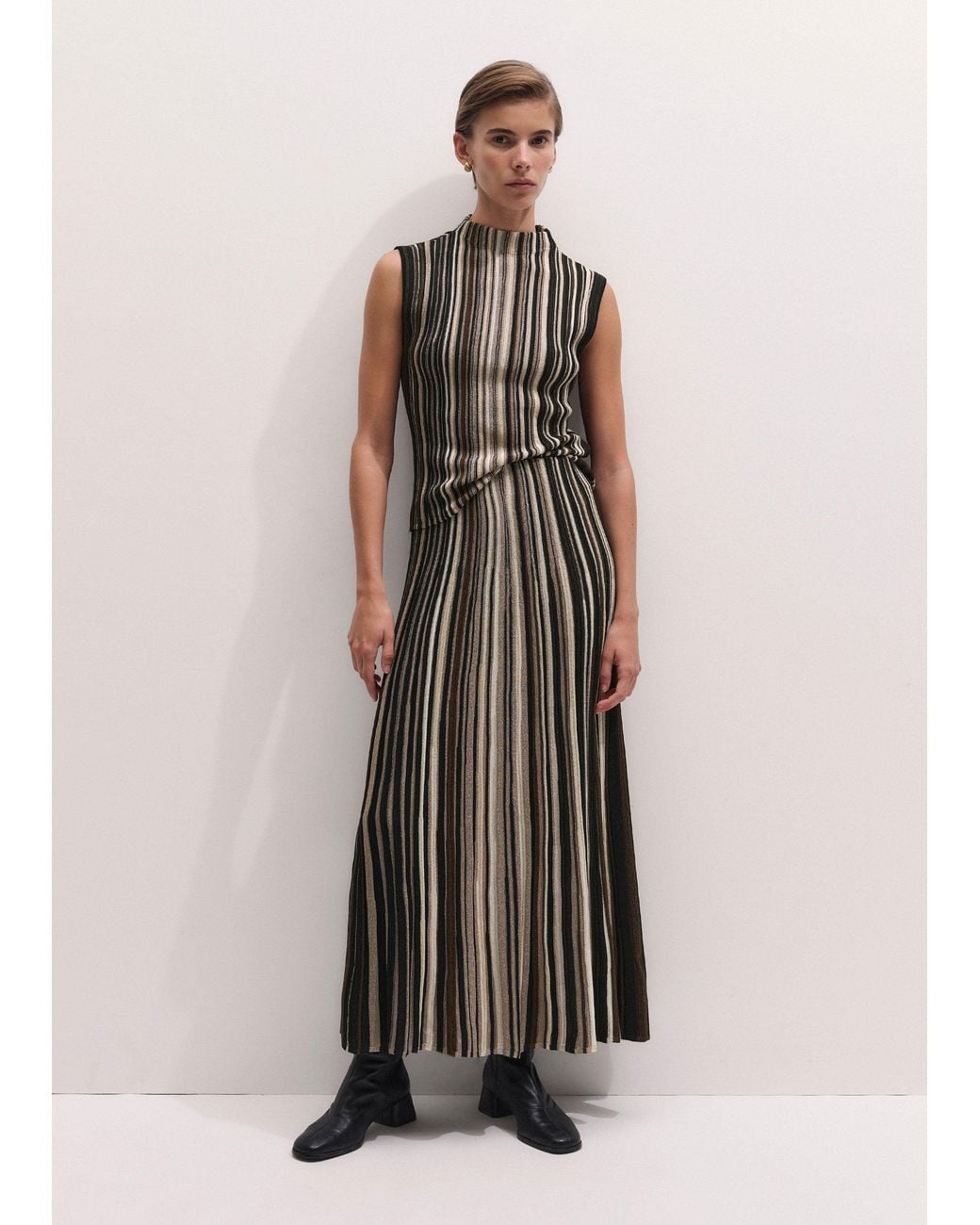 ME+EM Black Fine Metallic Stripe Slim Knit Top