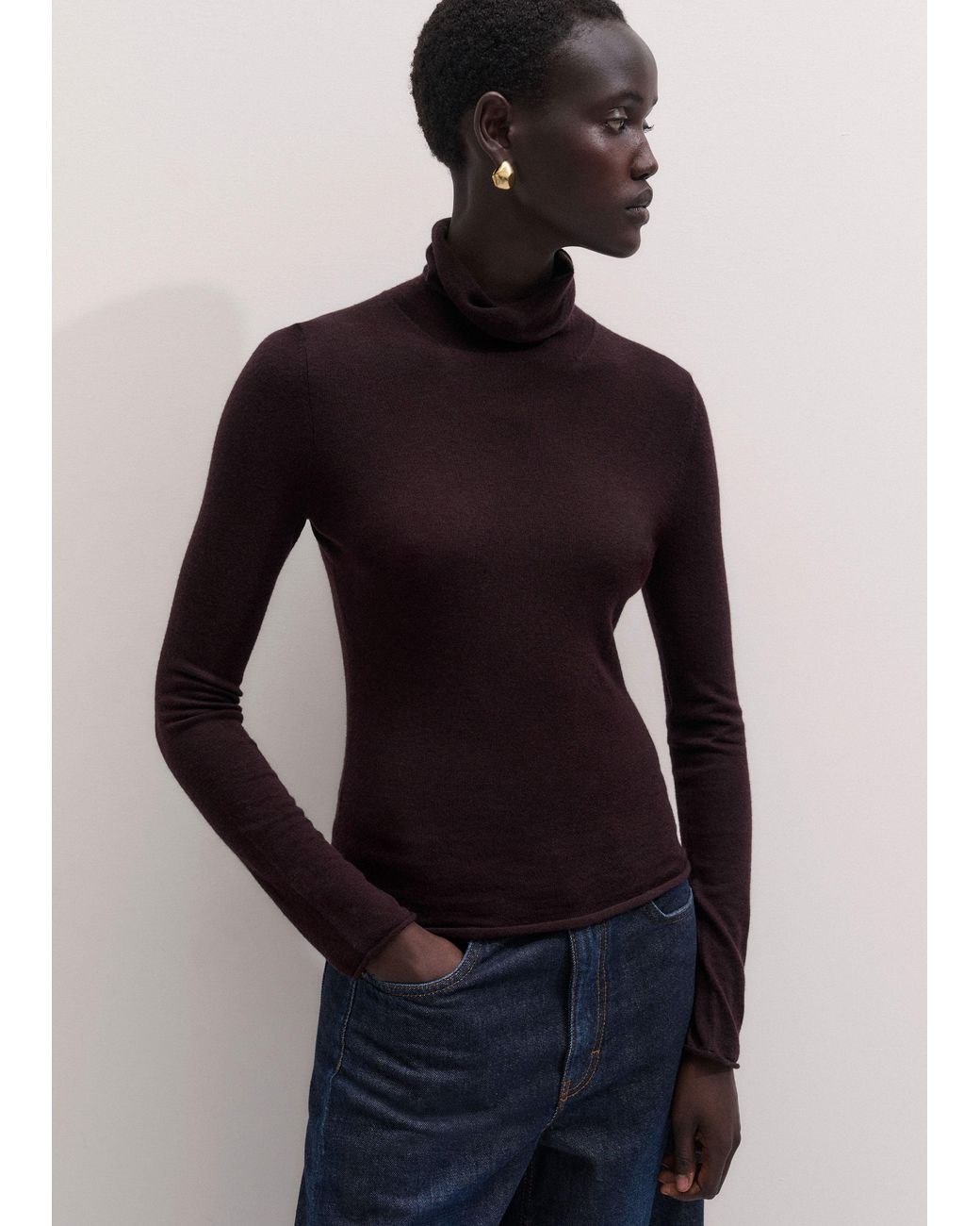 ME+EM Blue Barely There Rolled Edge Slim Layering Jumper