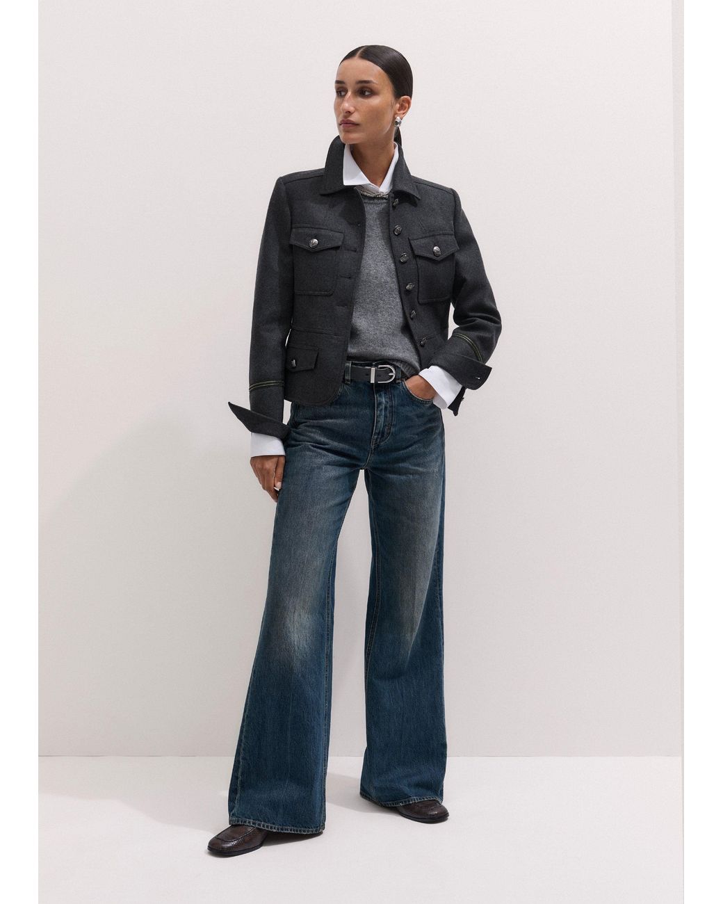 ME+EM Black Italian Wool Twill Military Jacket Melange