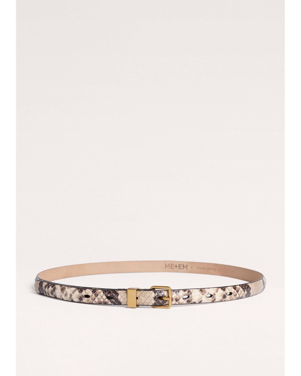 ME+EM Natural Snake Embossed Skinny Belt Tan