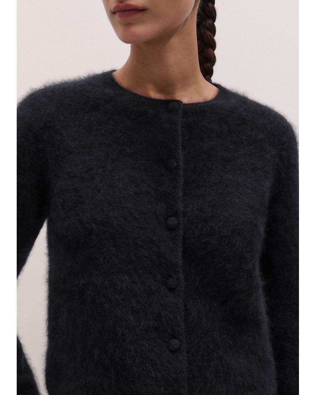 ME+EM Gray Brushed Cashmere Straight Knit Cardigan
