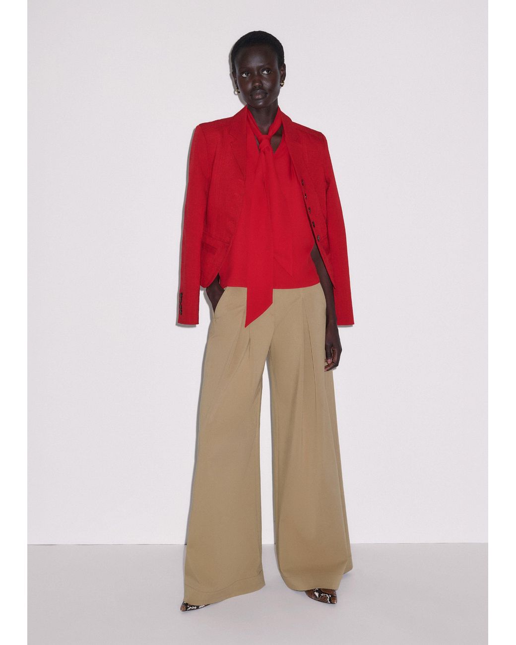 ME+EM Red Silk V-Neck Camisole Top + Tie Ruby