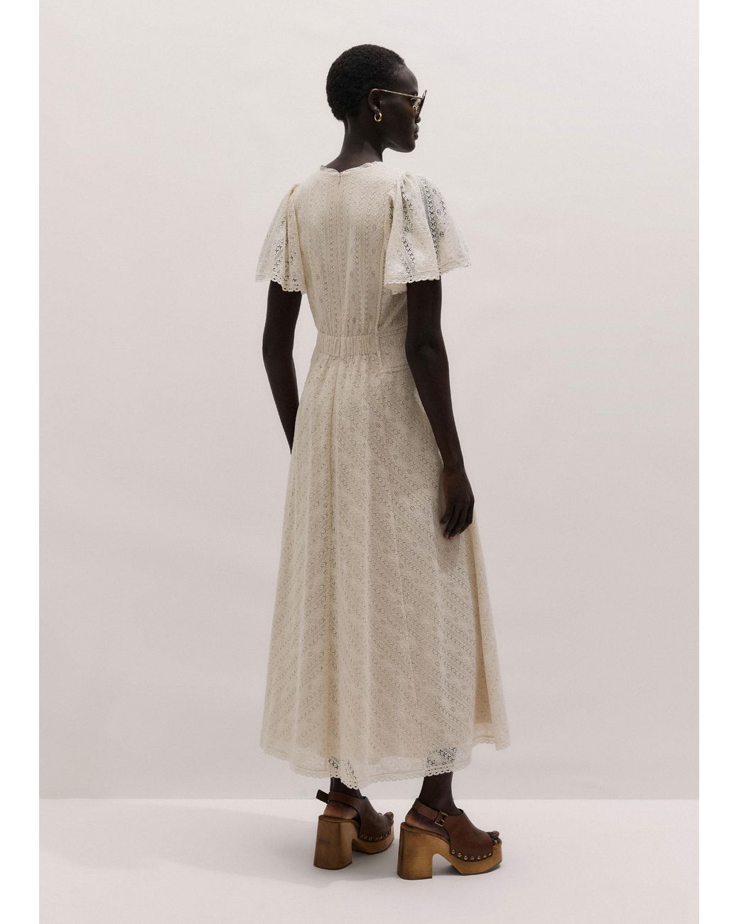 ME+EM Natural Delicate Lace Fit And Flare Maxi Dress