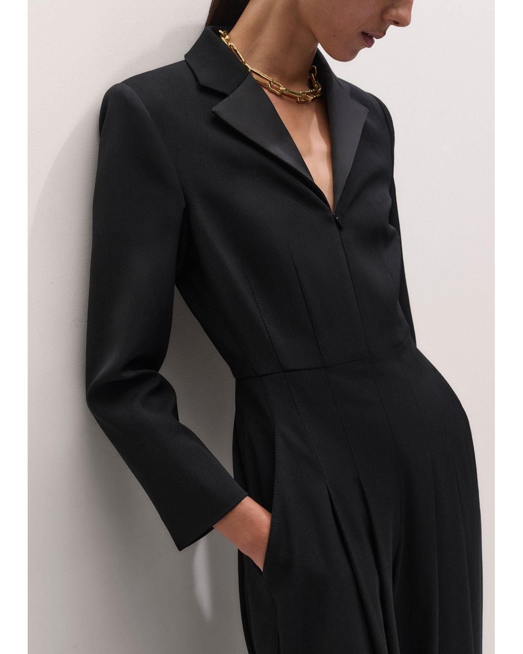 ME+EM Black Ultra Wide Leg Tux Jumpsuit