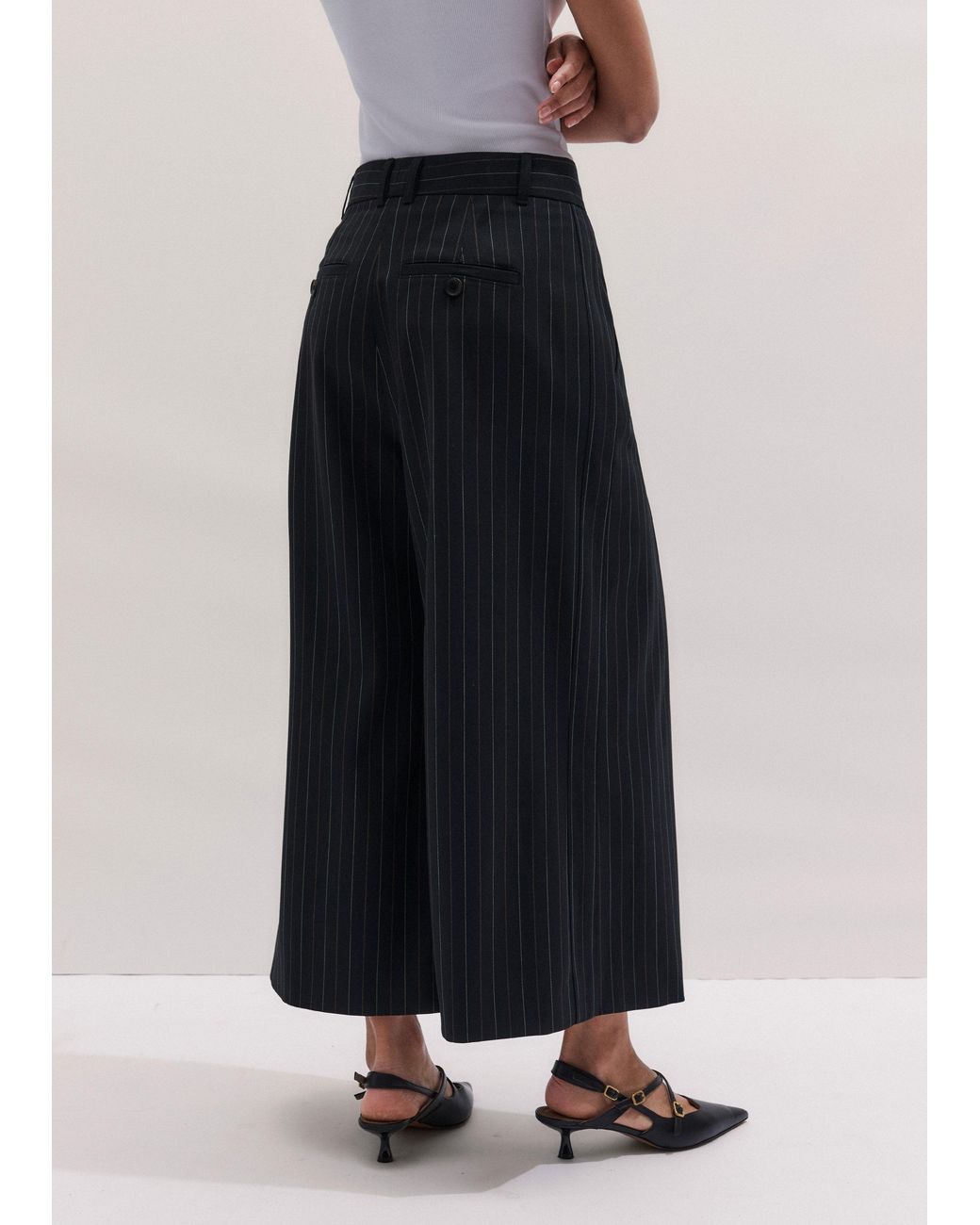 ME+EM Black Ultimate Wide Pinstripe Culotte