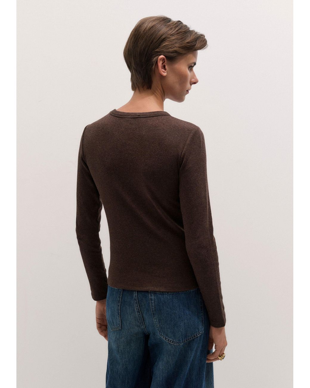 ME+EM Brown Ultimate Rib Long Sleeve Top