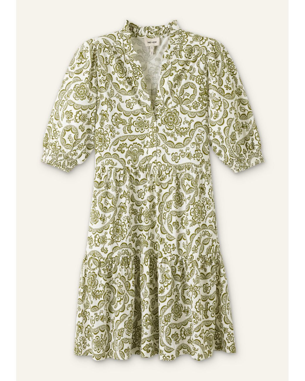 ME+EM Green Entangled Lace Print Tiered Short Dress