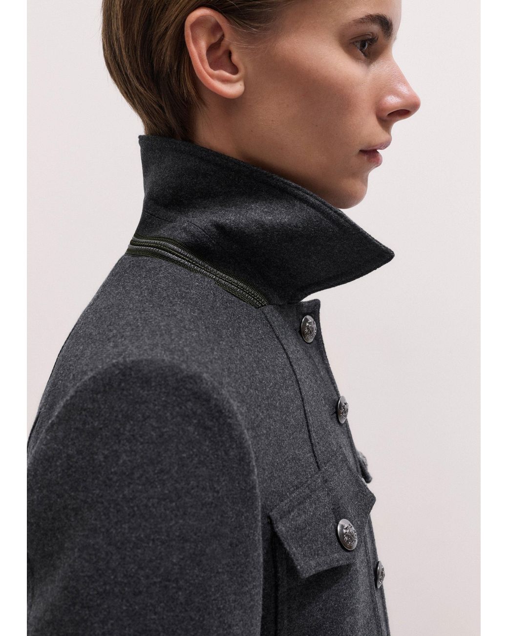 ME+EM Black Italian Wool Twill Military Jacket Melange