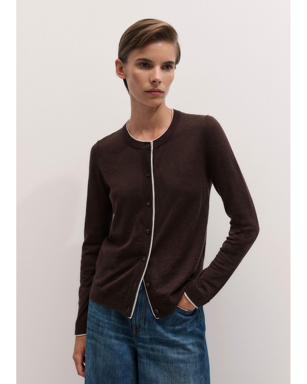 ME+EM Multicolor Barely There Contrast Slim Cardigan