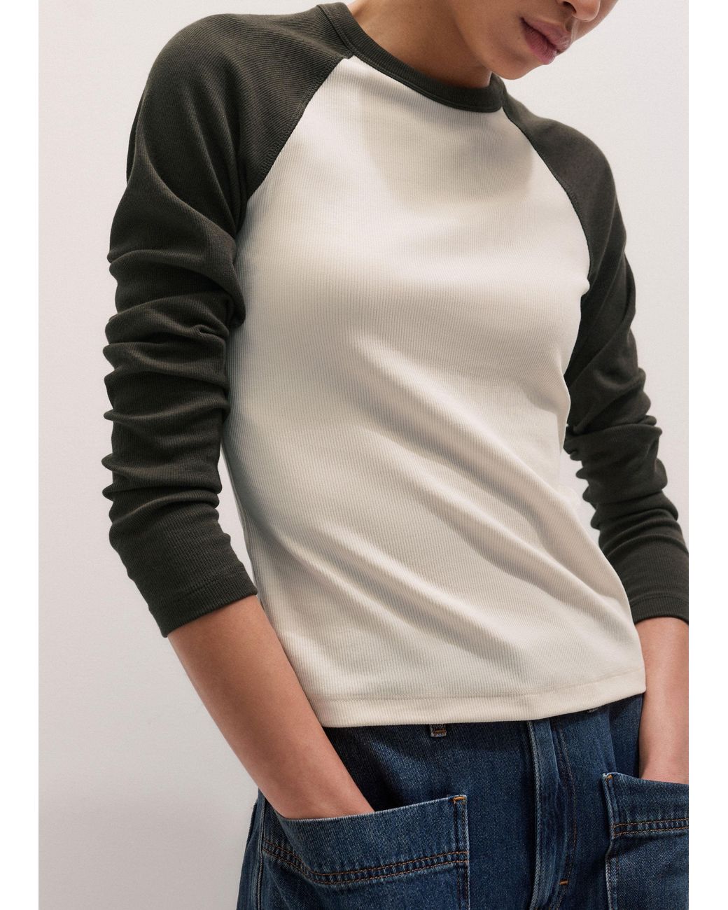 ME+EM Multicolor Ultimate Slim Baseball Top Autumn Ivory-Rich Melange