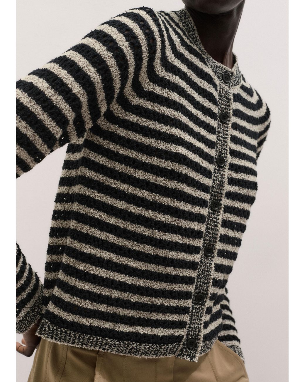 ME+EM Black Textured Stripe Cardigan-Cream