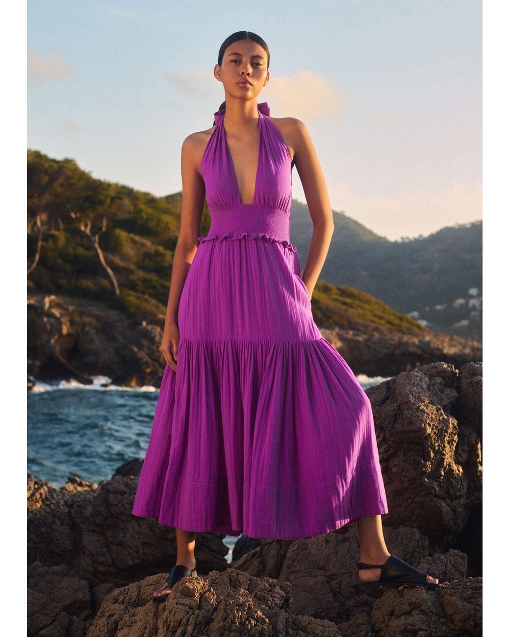 ME+EM Pink Cheesecloth Halterneck Maxi Dress