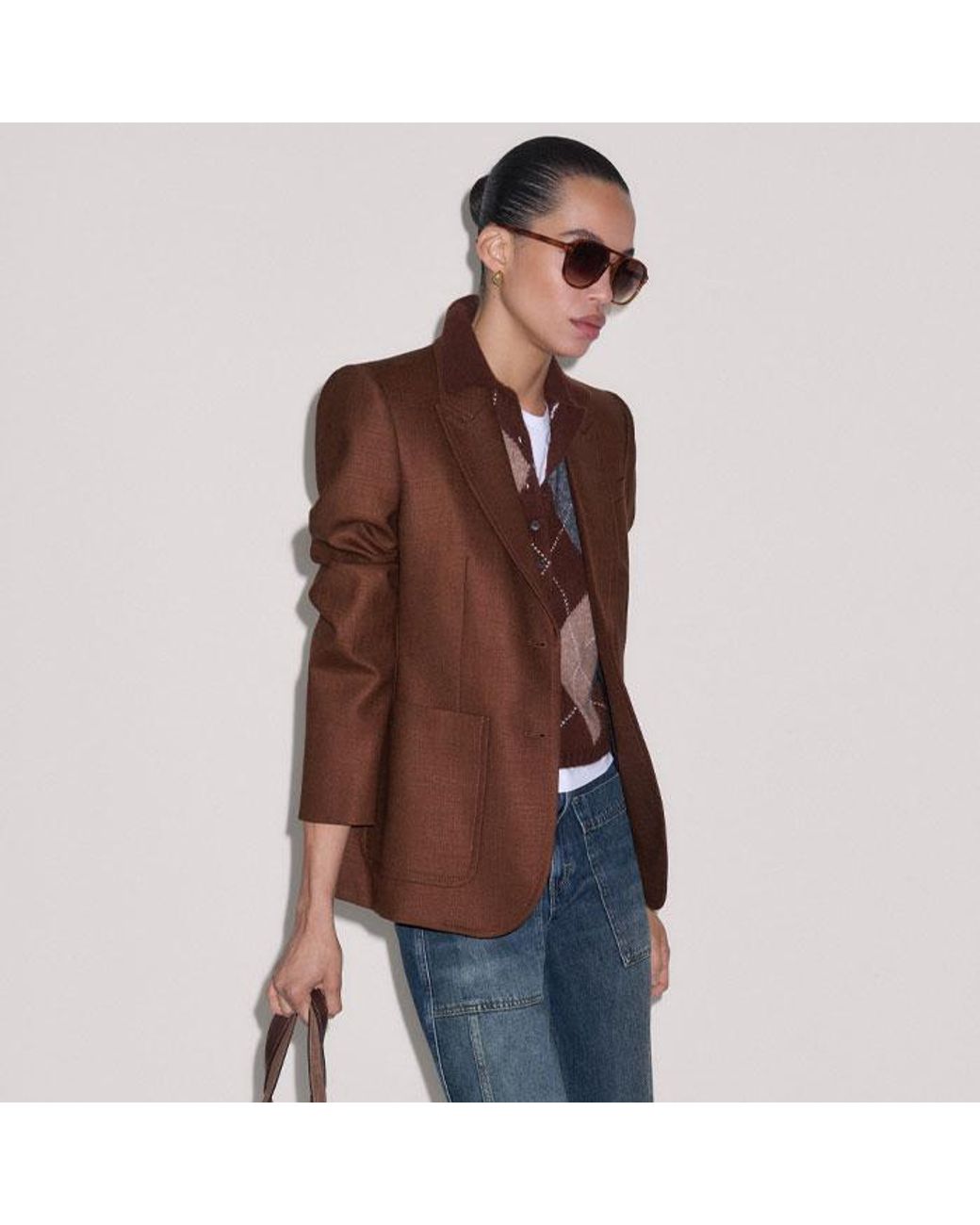 ME+EM Brown Sharp Shoulder Contour Blazer