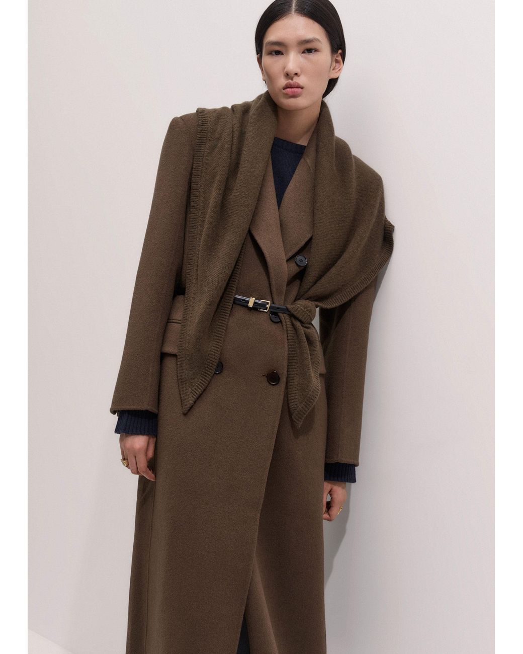 ME+EM Brown Cashmere Triangle Knit Scarf