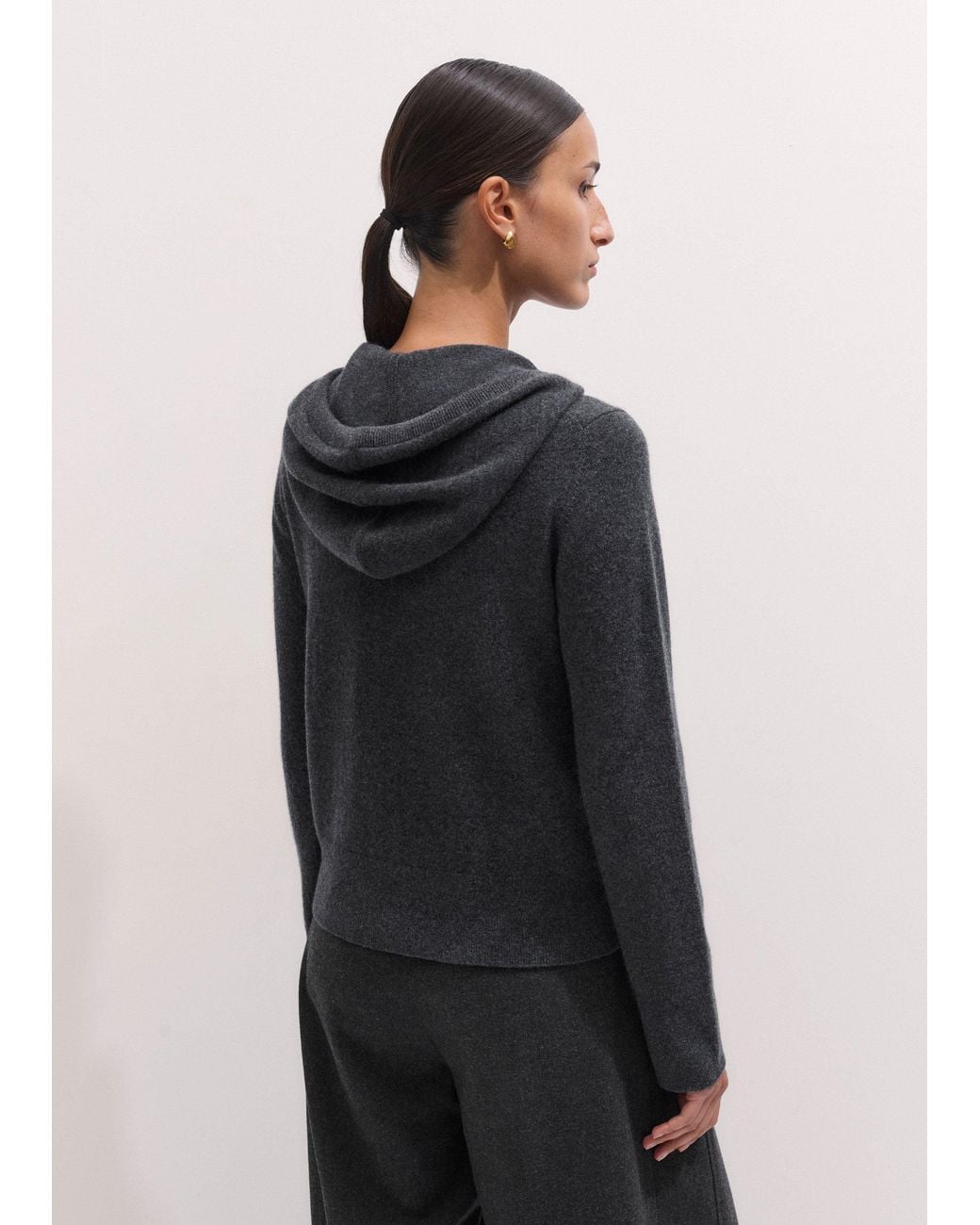 ME+EM Black Cashmere Two Way Zip Straight Hoody Dark Charcoal Melange