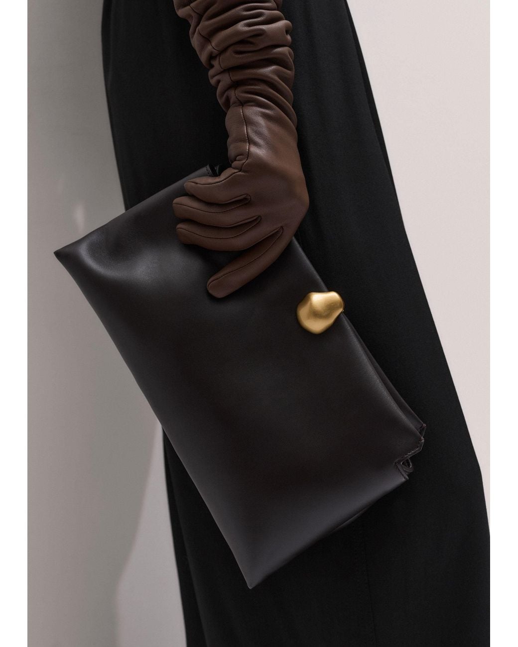 ME+EM Black Double Pouch Soft Clutch