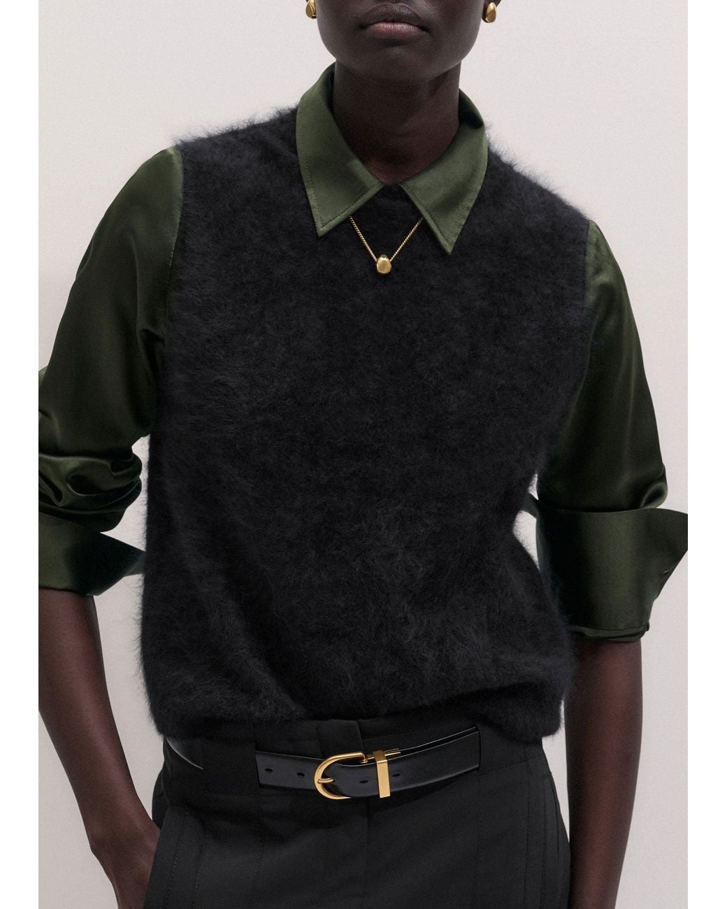 ME+EM Black Brushed Cashmere High Neck Straight Vest