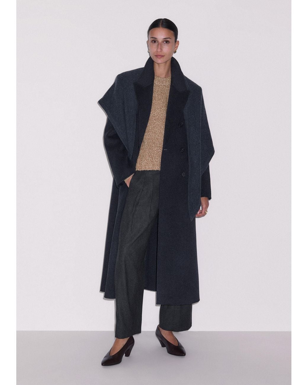 ME+EM Black Exaggerated Taper Trouser Charcoal Melange