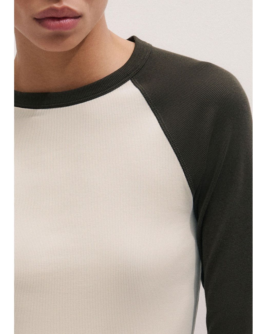 ME+EM Multicolor Ultimate Slim Baseball Top Autumn Ivory-Rich Melange
