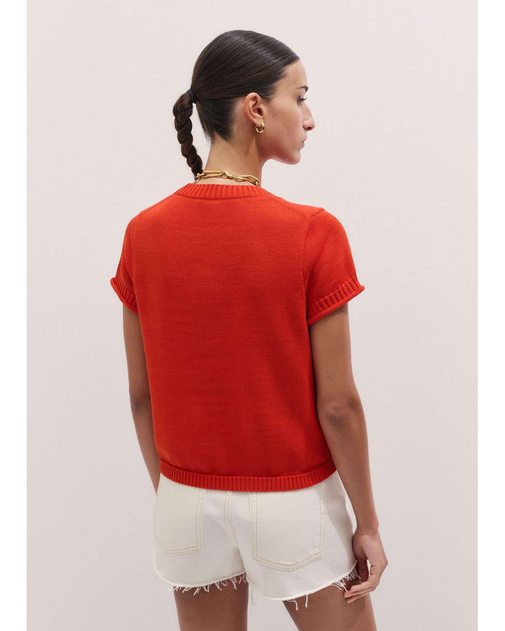 ME+EM Red Shrunken Straight Knit Baby Tee