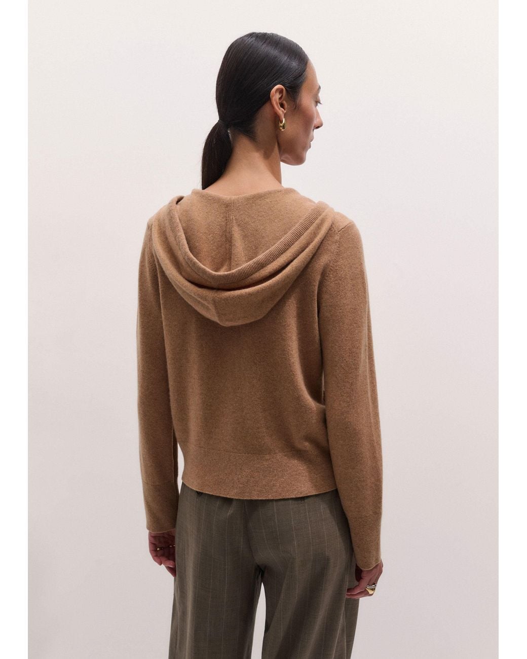 ME+EM Brown Cashmere Two Way Zip Straight Hoody Camel Melange