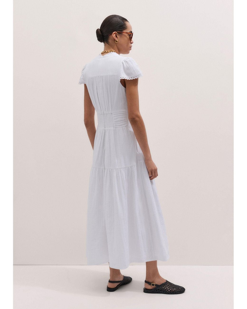 ME+EM Natural Cheesecloth Fit And Flare Maxi Dress