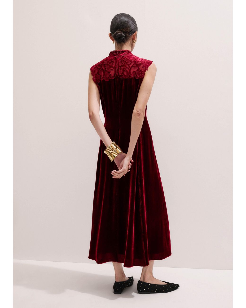 ME+EM Silk Blend Velvet Embroidered Midi Dress