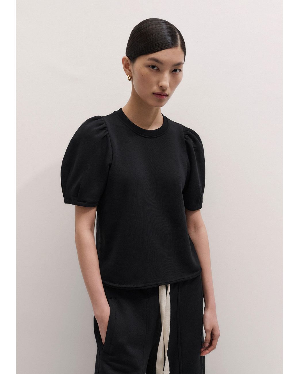 ME+EM Black Puff Sleeve Sweatshirt Tee