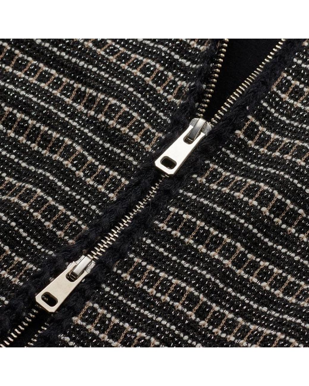 ME+EM Black Stripe Tweed Zip-Front Top