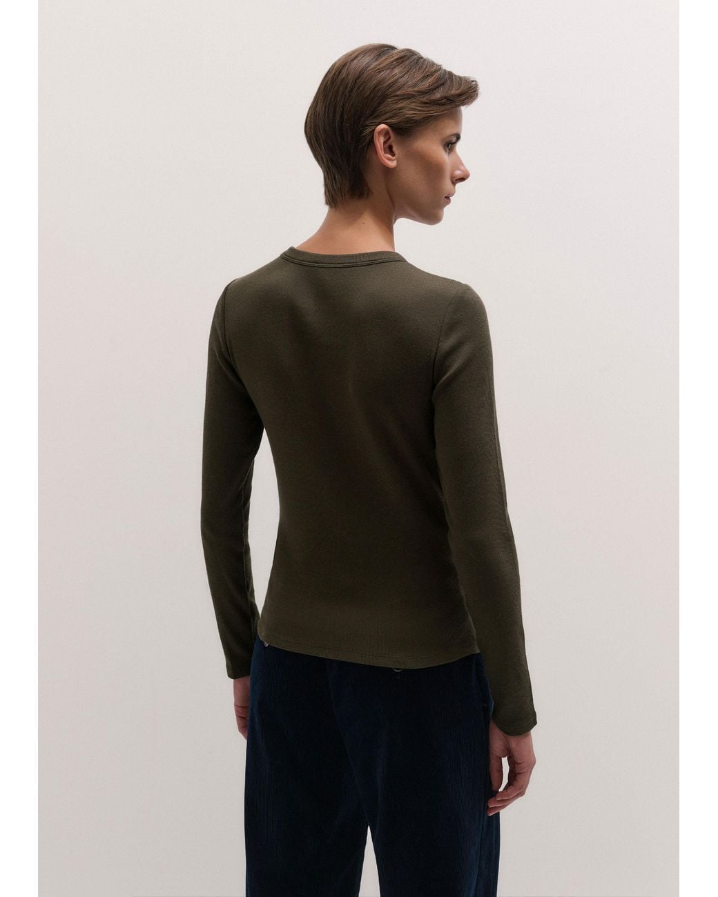 ME+EM Black Ultimate Rib Long Sleeve Top Rich Melange