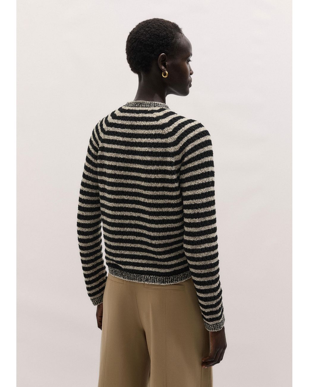 ME+EM Black Textured Stripe Cardigan-Cream