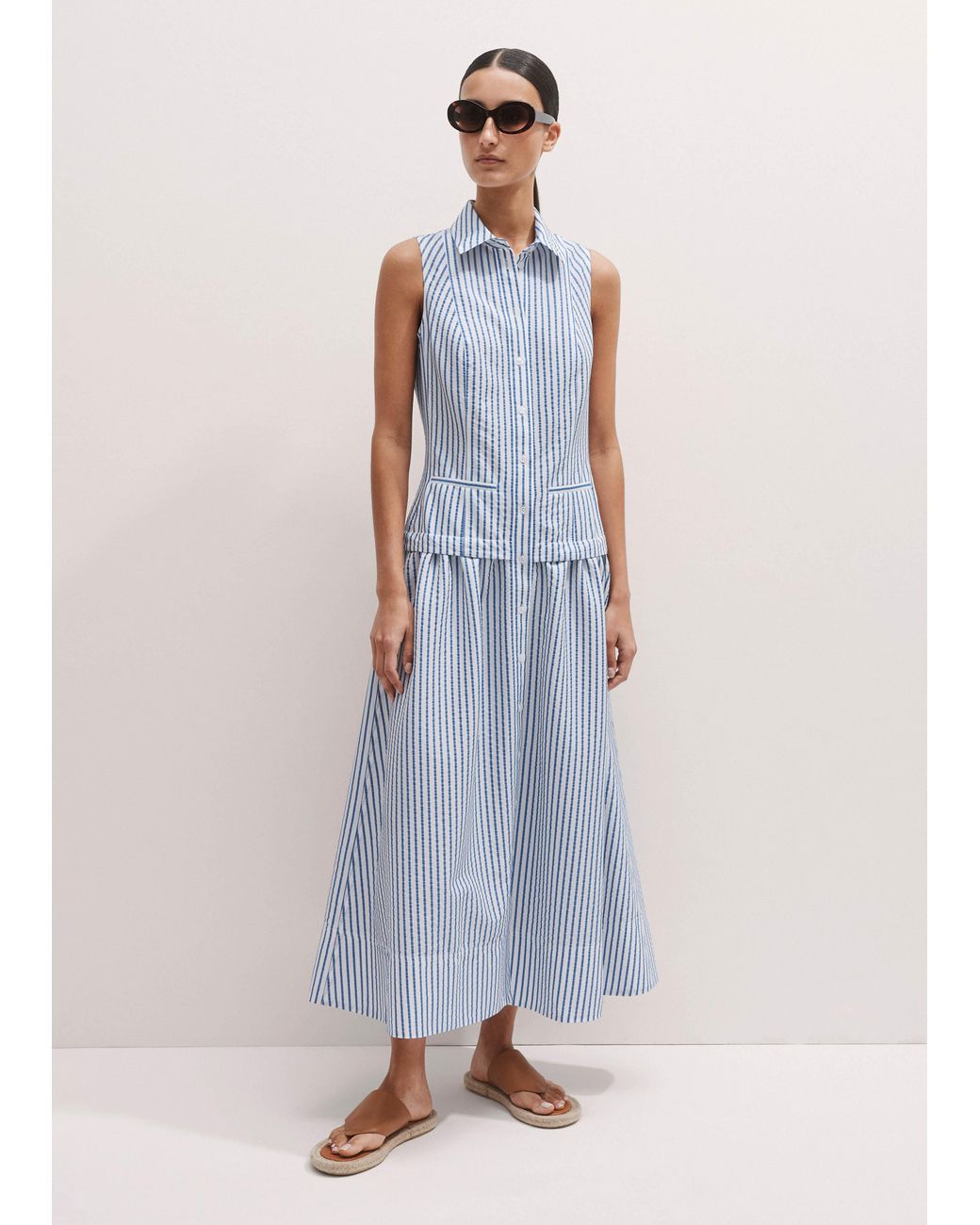 ME+EM Italian Seersucker Stripe Maxi Shirt Dress in White | Lyst ME+EM Italian Seersucker Stripe Maxi Shirt Dress in White | Lyst