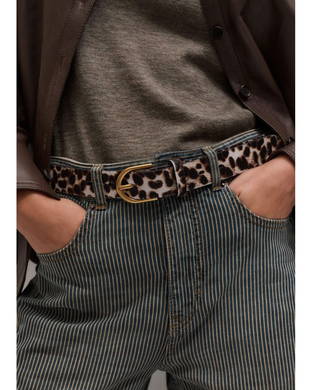 ME+EM Black 30Mm Winter Leopard Hair Belt Off-Chocolate