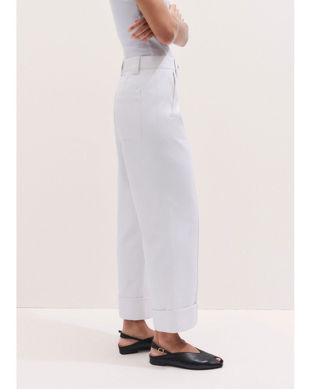 ME+EM Natural Straight Crop Trouser With Turn Up