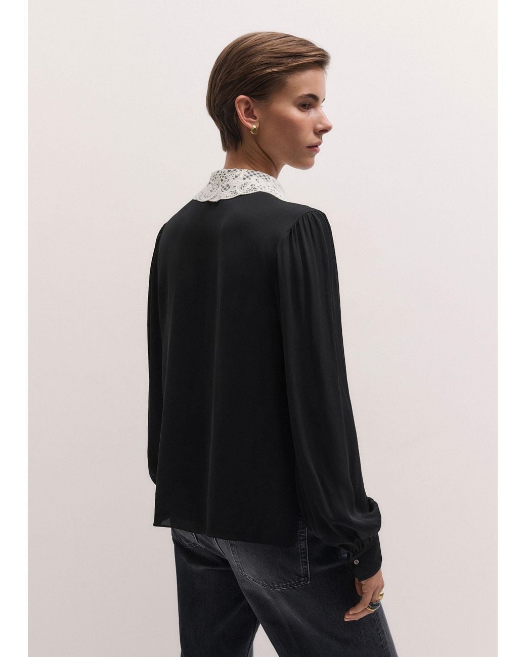 ME+EM Black Lace Collar Blouse-Light Cream