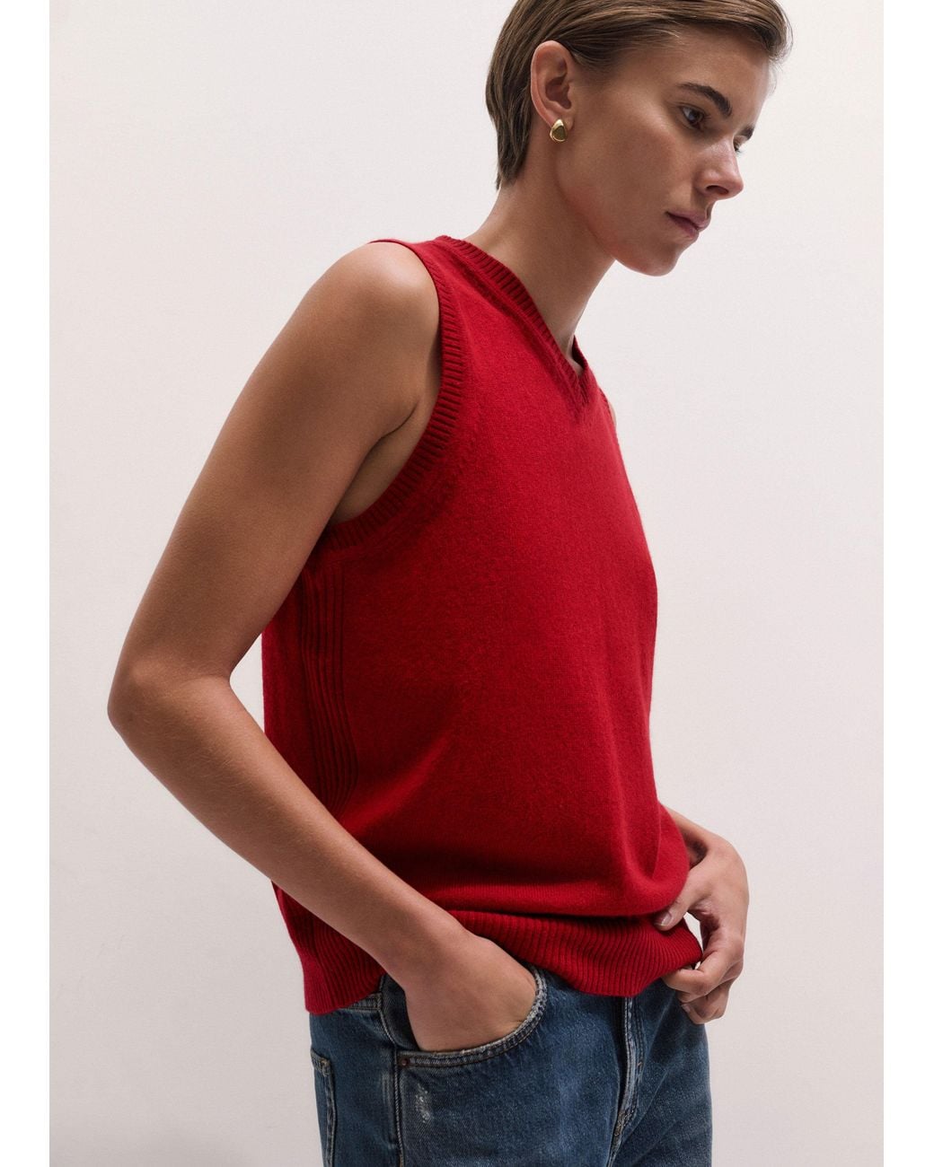 ME+EM Red V-Neck Relaxed Knit Tank