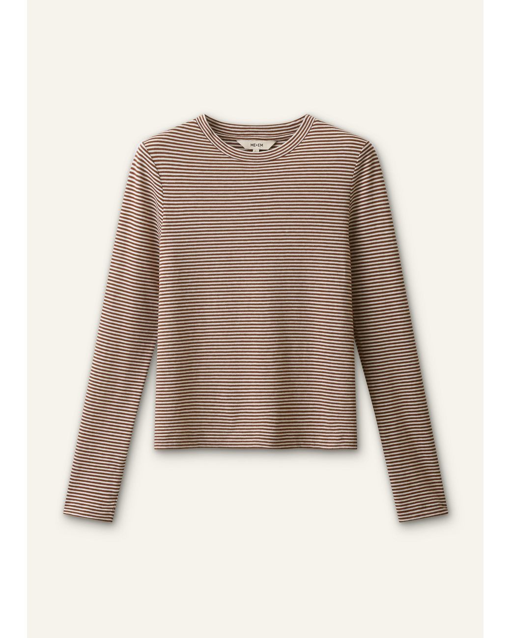 ME+EM Multicolor Micro Stripe Long Sleeve Top Soft-Pecan