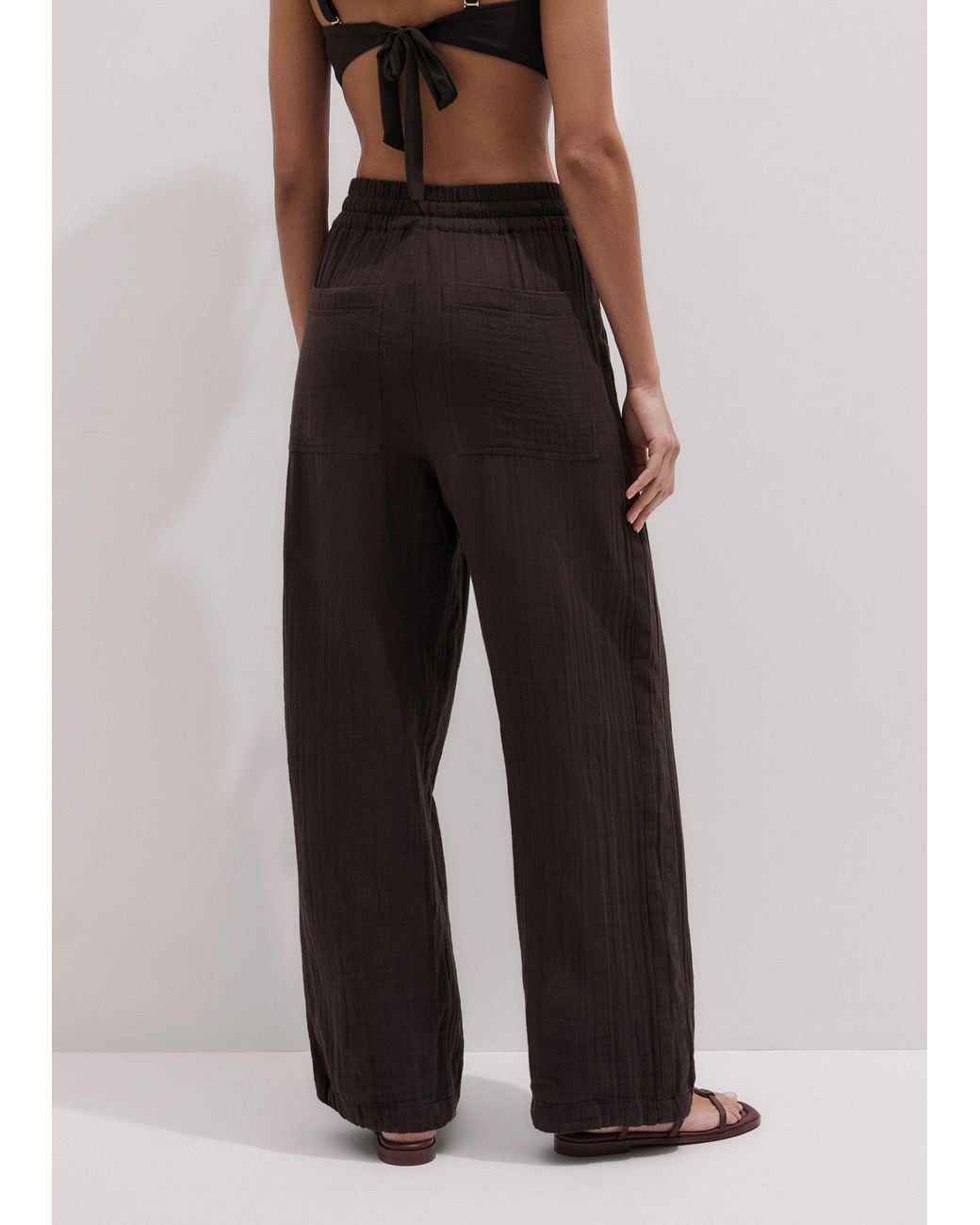 ME+EM Black Cheesecloth Drawstring Hem Trouser